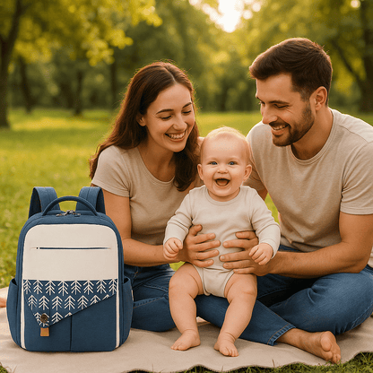 bébé et ses parents et sac a langer